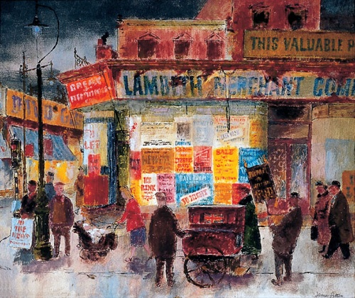 James Fitton 1948 painting Brixton street scene