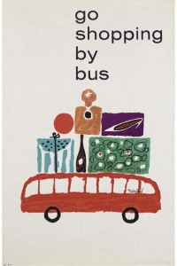 Royston Cooper shopping by bus vintage poster