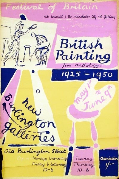 British painting vintage poster for arts council exhibition 1951