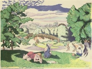 john nash landscape with bathers lyons print 1947