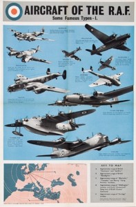 vintage World War Two poster RAF aircraft types wallis and wallis