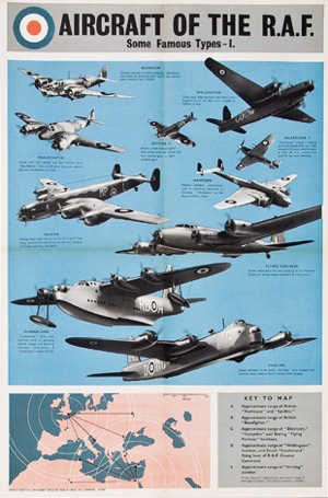 vintage World War Two poster RAF aircraft types wallis and wallis