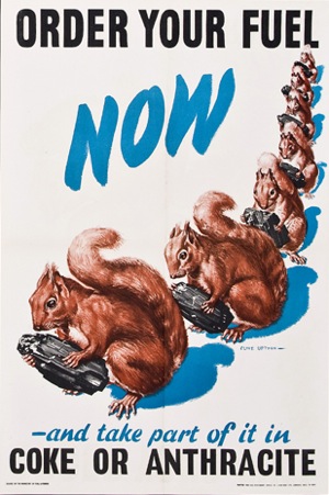 Squirrel coal order fuel now vintage world war two poster