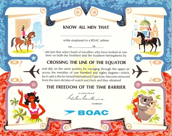 Daphne Padden BOAC equator certificate