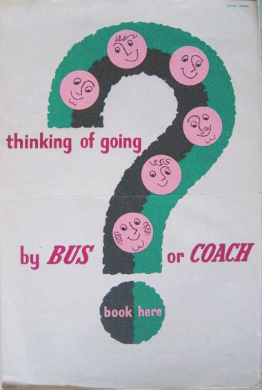 Daphne Padden bus or coach question mark vintage poster