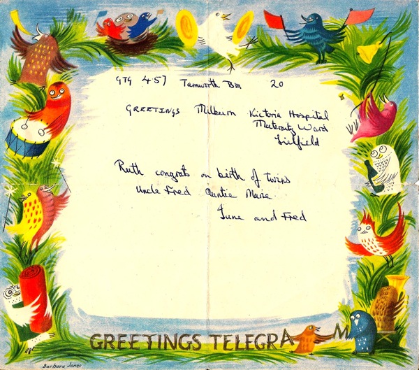 Barbara Jones GPO greetings telegram