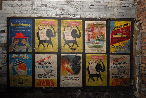 Old posters in disused passageway at Notting Hill Gate tube station, 2010