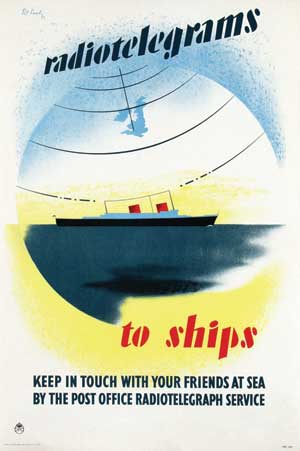 Pat Keely vintage GPO poster radiotelegrams ships 1949