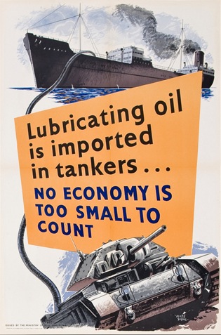 Lubricating Oil is imported in tankers vintage ww2 poster Wallis and Wallis sale