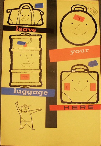 Daphne Padden coach left luggage vintage poster