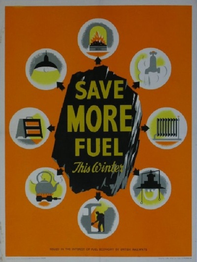 railway fuel saving world war two vintage poster