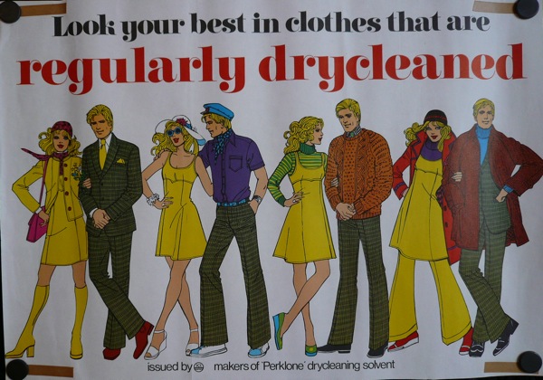 vintage 1970s dry cleaning poster hand drawn figures