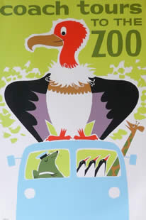 Coach trips to the Zoo vintage poster