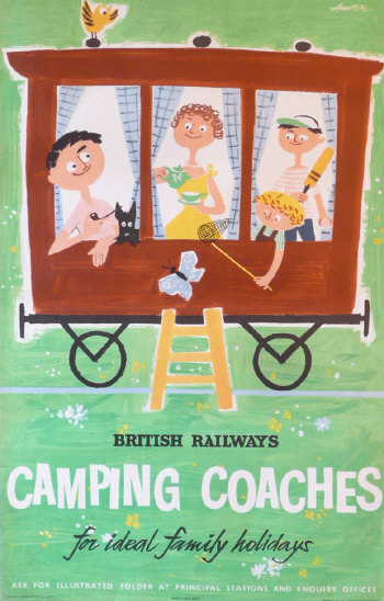 Amstutz Camping Coaches vintage railway poster