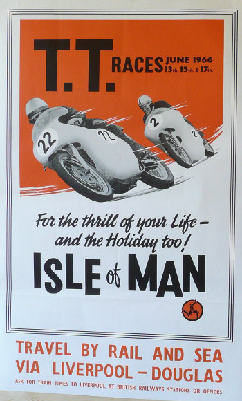 Isle of Man TT racing vintage railway poster