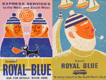 2 x Daphne Padden Royal Blue vintage coach posters
