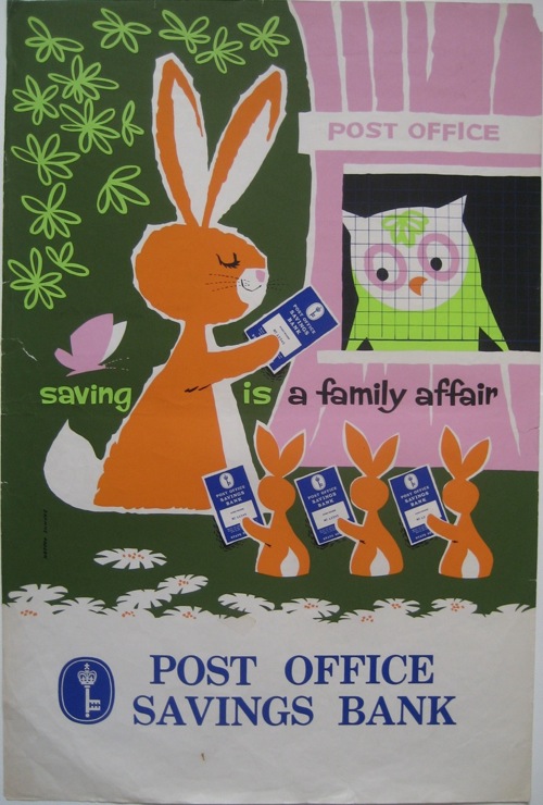 Post Office Savings Bank poster owl and rabbits Daphne Padden