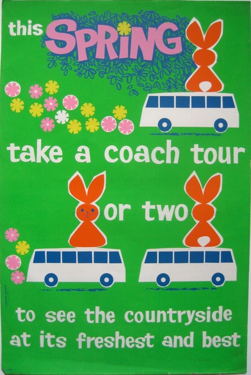 Coach tour rabbits Daphne padden coach poster