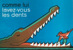 French brush your teeth poster crocodile