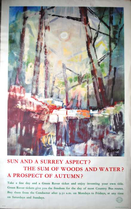 London Transport poster country bus routes surrey 1962 Kashdan