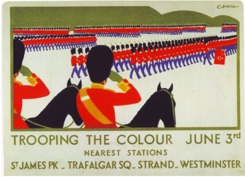 Vintage London Transport Poster Charles Burton Trooping the Colour 1930 copy from eBay
