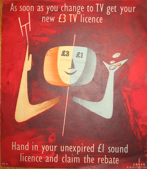 Hans Unger vintage GPO TV licence poster 1954