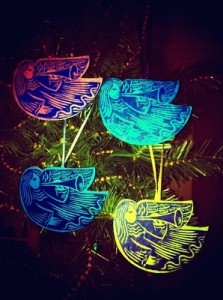 Printed Christmas decorations by Celia Hart