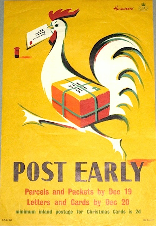 Pieter Huveneers, Christmas Chicken post early from 1956 vintage GPO poster
