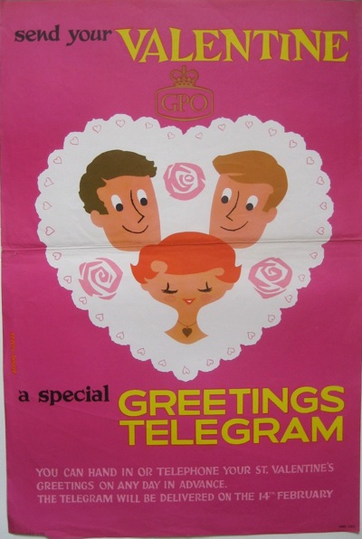 Daphne Padden vintage Valentine telegram poster for GPO