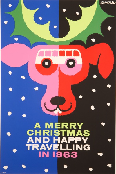 Vintage Coach poster Bromfield Christmas travelling reindeer