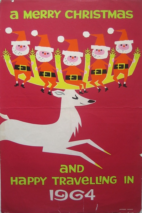 Daphne Padden vintage coach travel poster Christmas reindeer santa