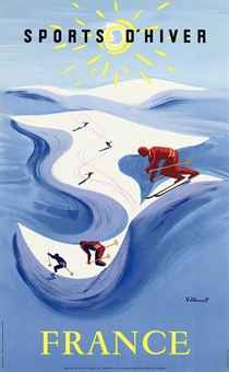 Bernard Villemot vintage ski poster 1954