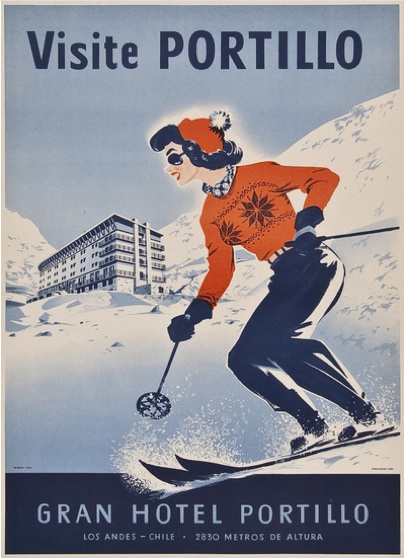 Visite Portillo vintage skiing poster Chile