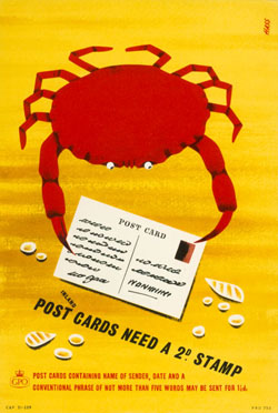Derrick Hass postcards crab vintage GPO poster