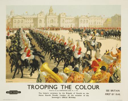 Christopher Clark Trooping the Colour poster 1952 vintage travel british railways