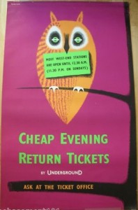 Victor Galbraith vintage London Transport poster owls 1960