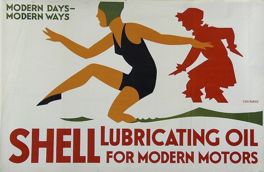 Vintage Shell poster lubricating Tom Purvis 1928