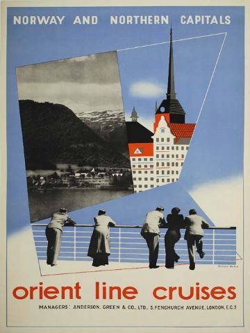 Orient Line Cruises to Norway vintage travel poster Richard beck 1937