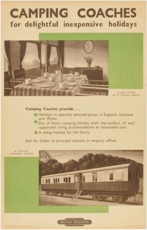 Vintage Railway poster camping coaches with photographs British Railways