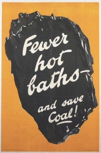 Fewer Hot Baths vintage WW2 Board of Trade propaganda poster VADS IWM