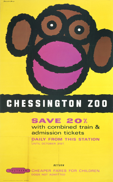 Bromfield vintage British railway poster chessington zoo 1961/2