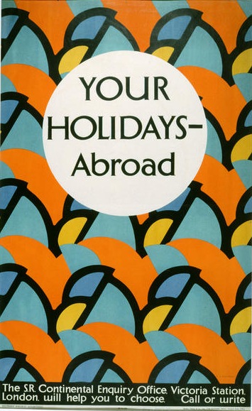 A E Halliwell Southern Railway Holidays abroad poster Bloomsbury stylee