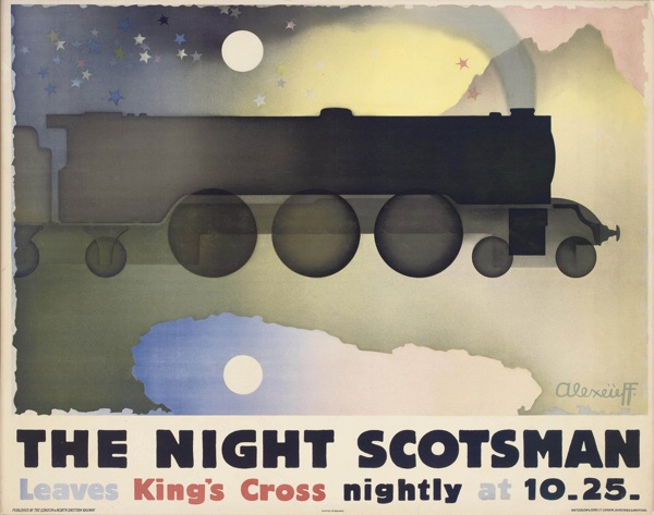 Alexeieff Night Scotsman Kings Cross vintage railway posters 1931