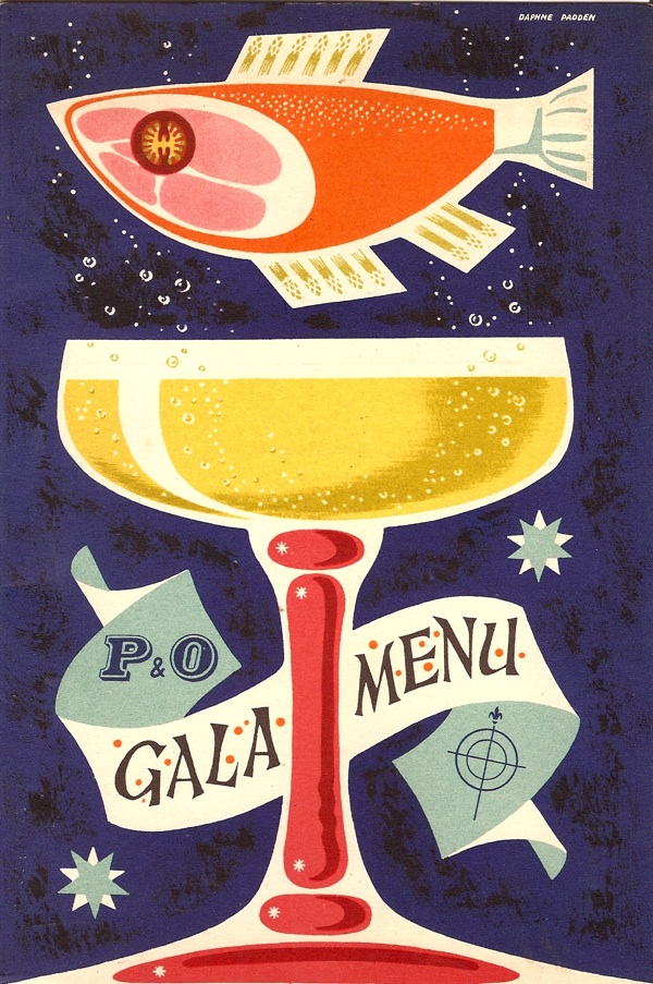 Daphne Padden menu for P&O Gala S S Empire Fowey 1959