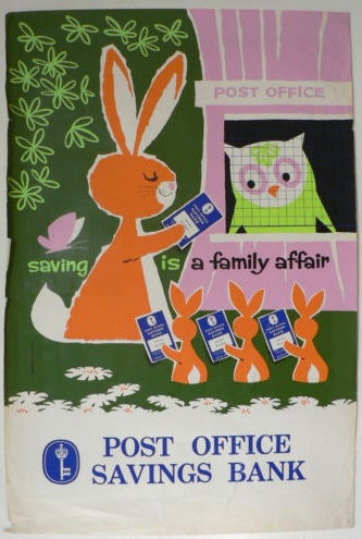 daphne Padden vintage post office savings bank poster owl rabbit loveliness
