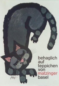 Celestine Piatti carpet ad with contented cat 1960