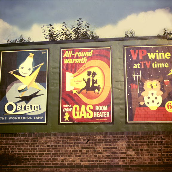 Osram Gas VP wine posters on billboard 1950s