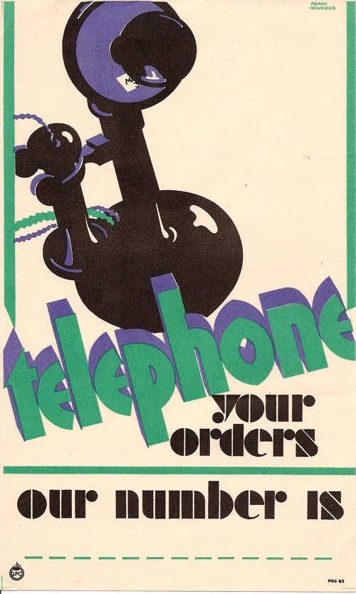 Frank Newbould Telephone your orders vintage GPO posters