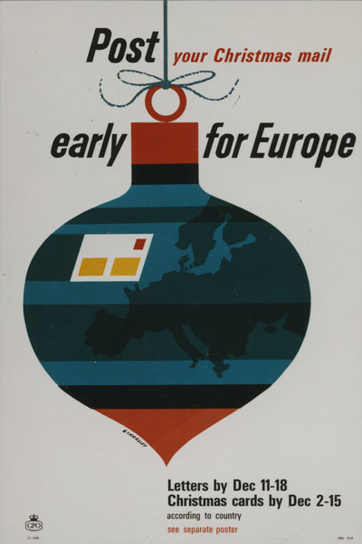 Tom Eckersley Christmas post early for europe vintage GPO poster 1964