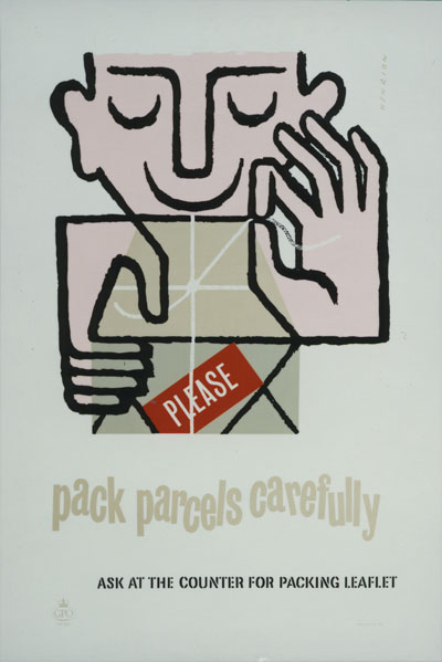 F H K Henrion Pack Parcels Carefully vintage GPO poster 1955